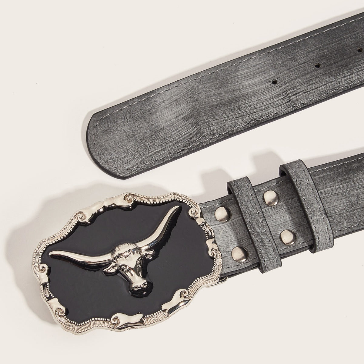 Men's Retro Epoxy Cattle Head Buckle Belt Imitation Leather