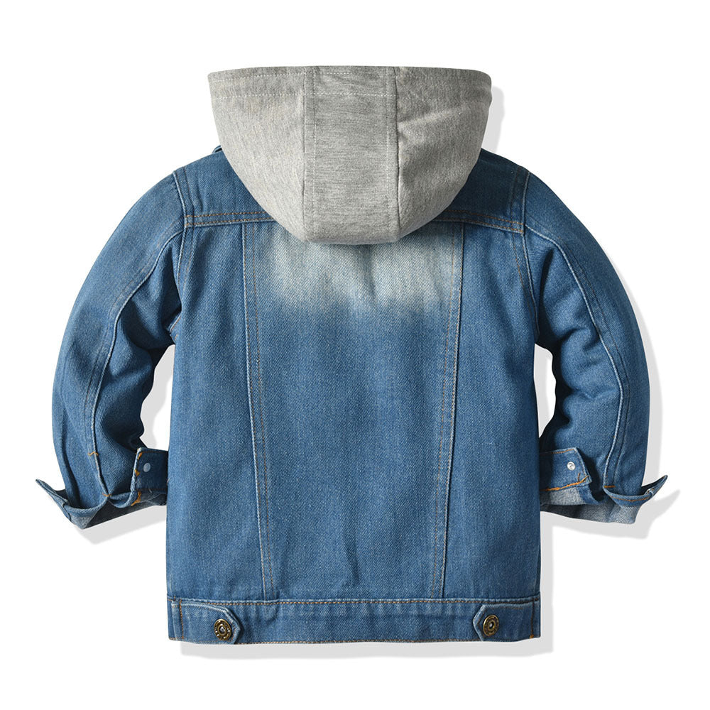 Kids Hooded Denim Jacket Loose Fit Cotton Casual Wear