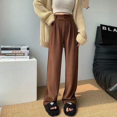Womens Wide Leg Corduroy Pants High Waist Mop Brown