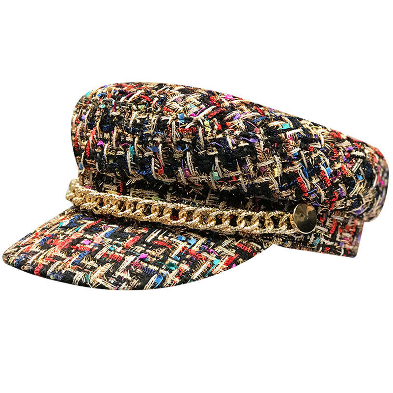 Ladies Tweed Peaked Octagonal Cap — Fashion Military Flat Cap
