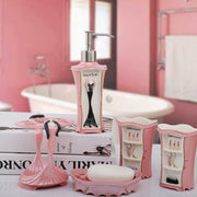 Resin Bathroom Organizer Set 5 Piece Pink Lady Design