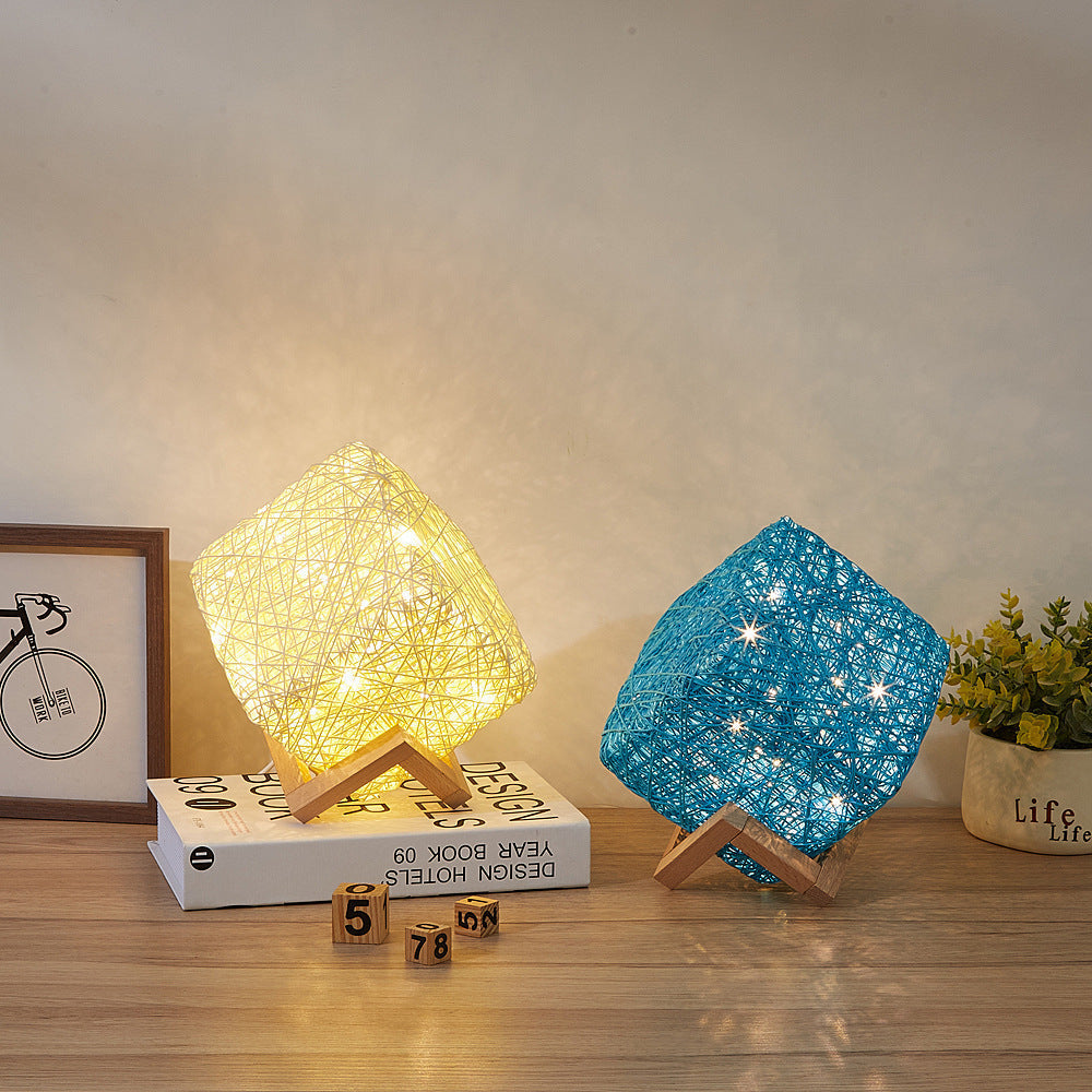 Rattan LED Desk Lamp Hand Knit Dimmable USB Rechargeable