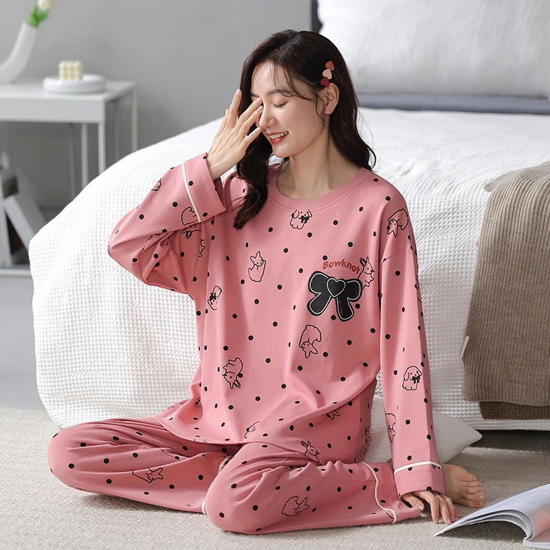 Relaxed Print Pajama Set Women Long Sleeve Cotton Polyester
