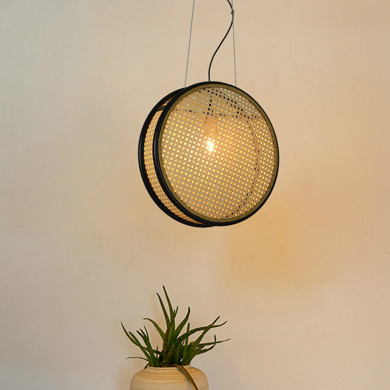 Rattan Iron Glass LED Pendant Light Chandelier For Kitchen