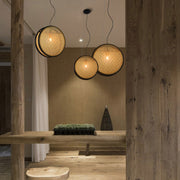 Rattan Iron Glass LED Pendant Light Chandelier For Kitchen