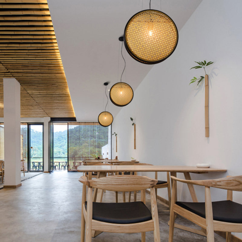 Rattan Iron Glass LED Pendant Light Chandelier For Kitchen