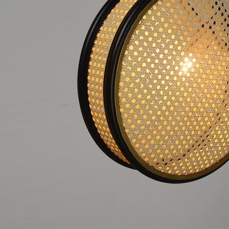 Rattan Iron Glass LED Pendant Light Chandelier For Kitchen