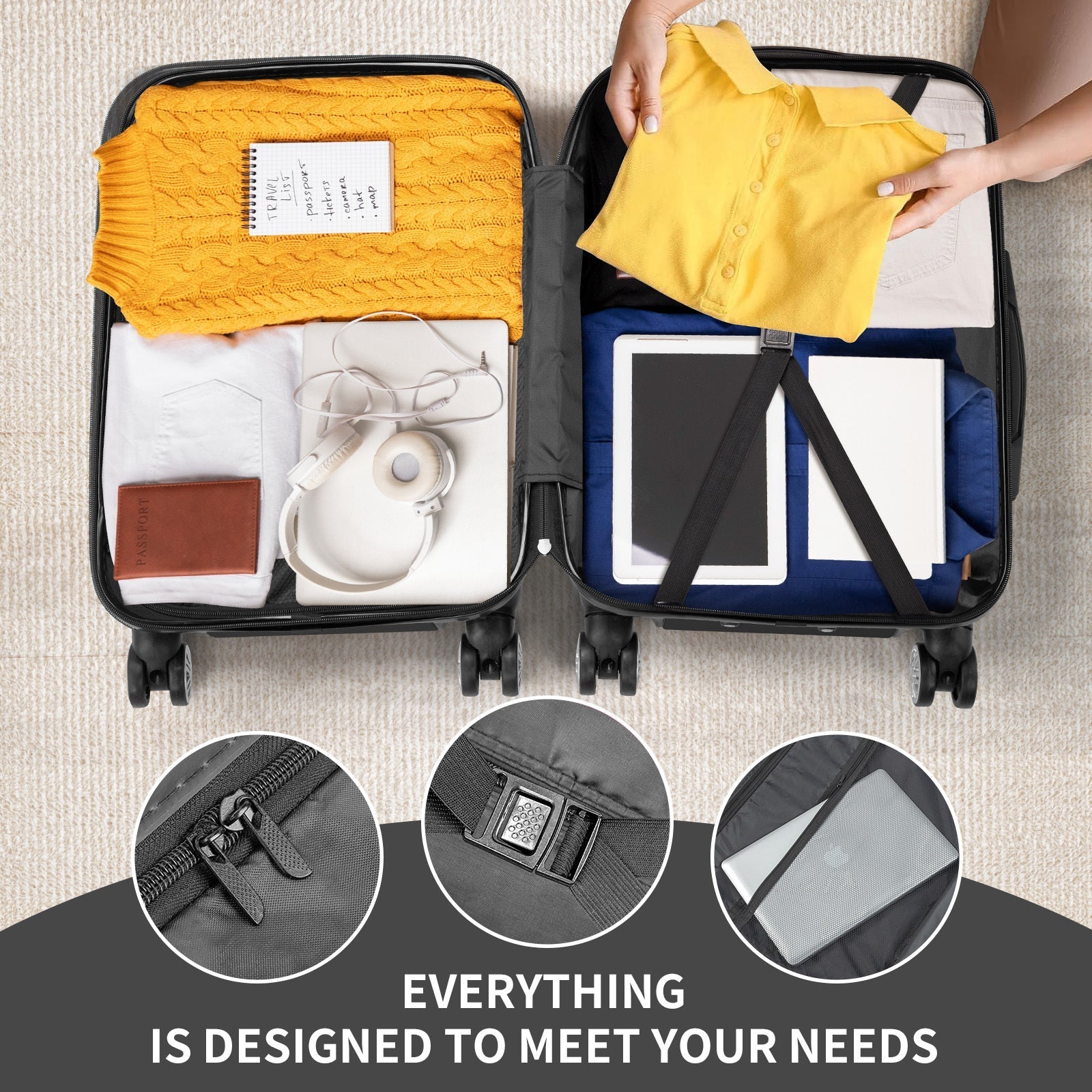 Unisex ABS PC Hard Shell Luggage Set Three In One 20 24 28In