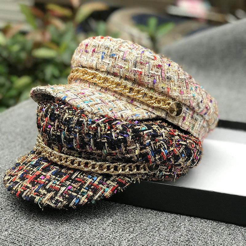 Ladies Tweed Peaked Octagonal Cap — Fashion Military Flat Cap