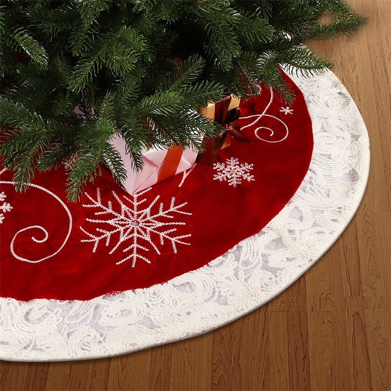 Red Velvet Cloth Tree Skirt 48In Nonwoven Fabric Snowflake