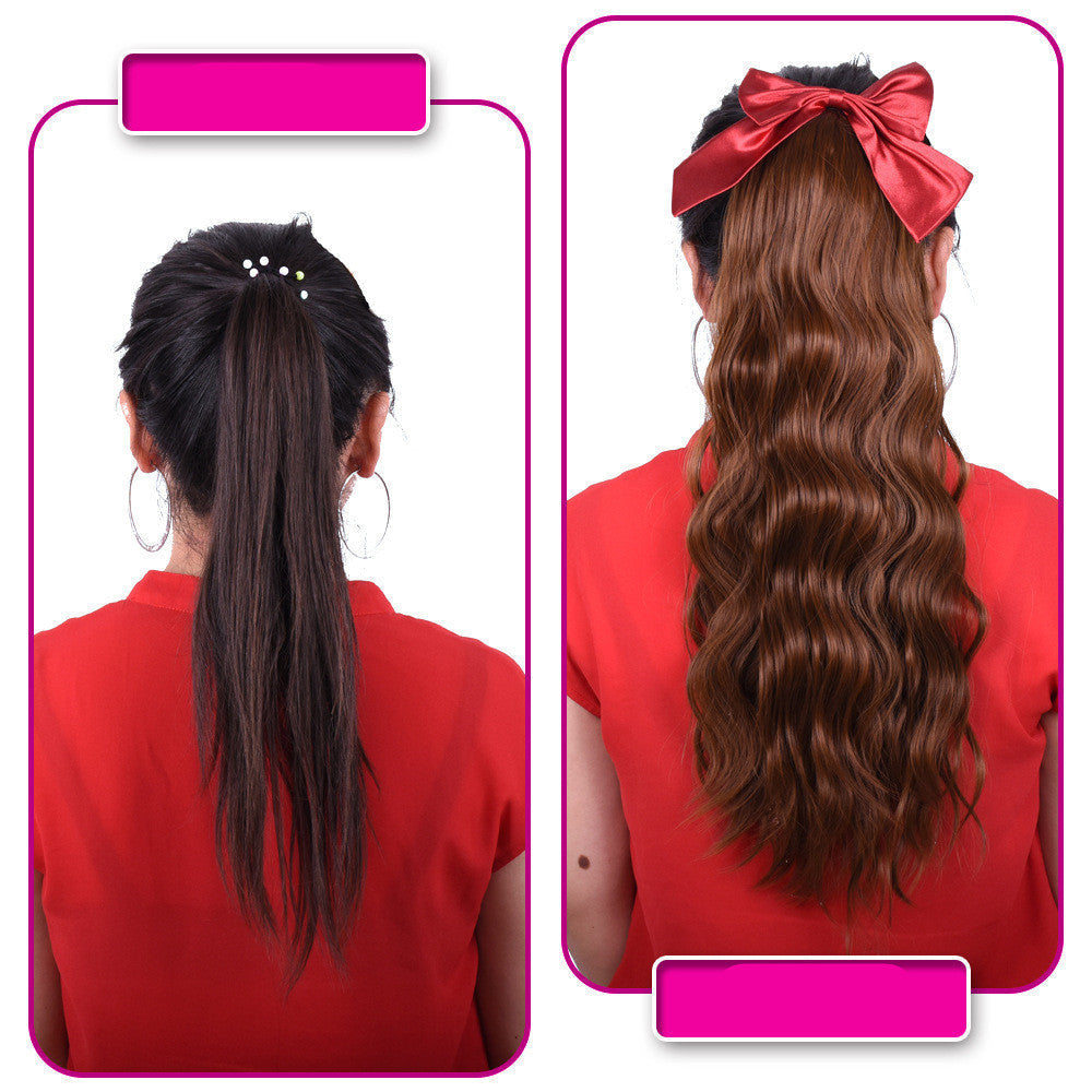 Red Bow High Temperature Silk Ponytail Wig for Women 22in