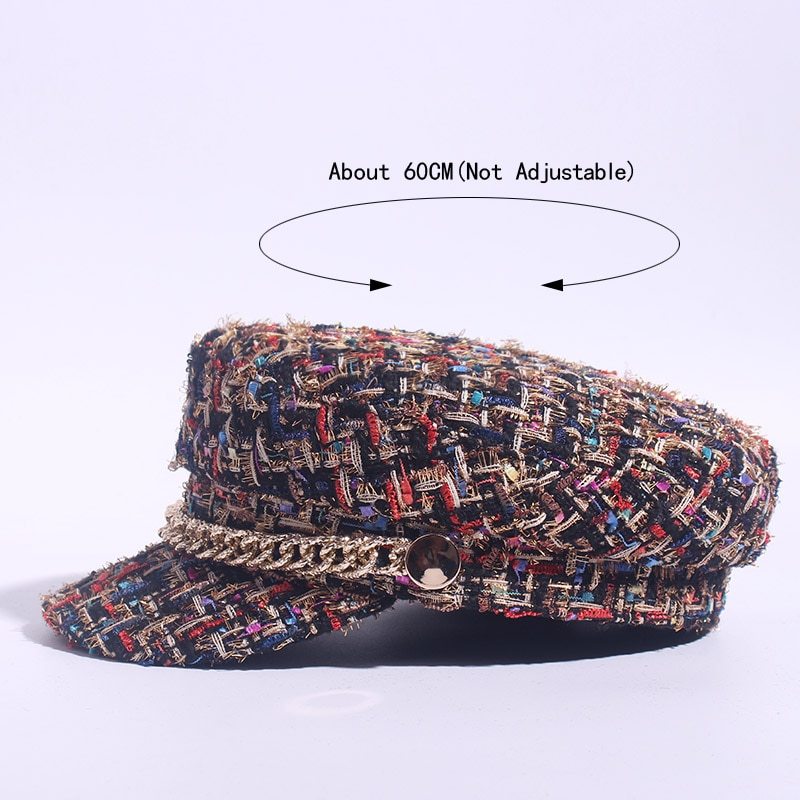 Ladies Tweed Peaked Octagonal Cap — Fashion Military Flat Cap