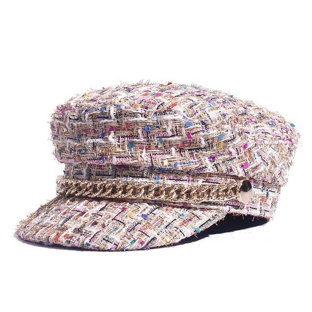 Ladies Tweed Peaked Octagonal Cap — Fashion Military Flat Cap