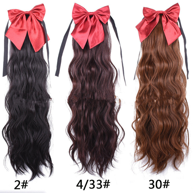 Red Bow High Temperature Silk Ponytail Wig for Women 22in
