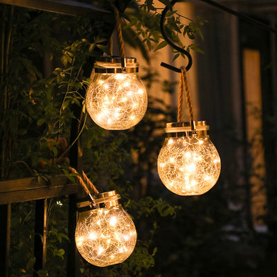 Cracked Glass Ball Jar Solar Light Outdoor Garden Decoration Lamp