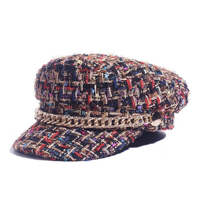 Ladies Tweed Peaked Octagonal Cap — Fashion Military Flat Cap