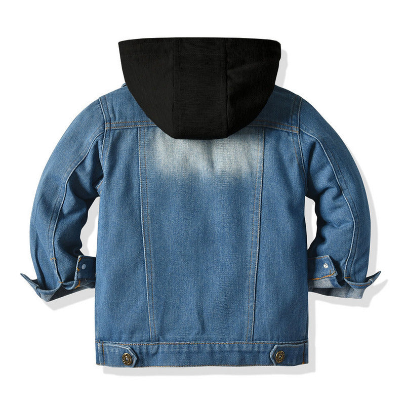 Kids Hooded Denim Jacket Loose Fit Cotton Casual Wear