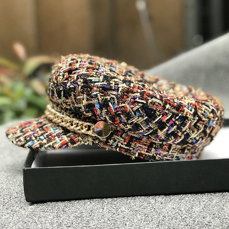 Ladies Tweed Peaked Octagonal Cap — Fashion Military Flat Cap
