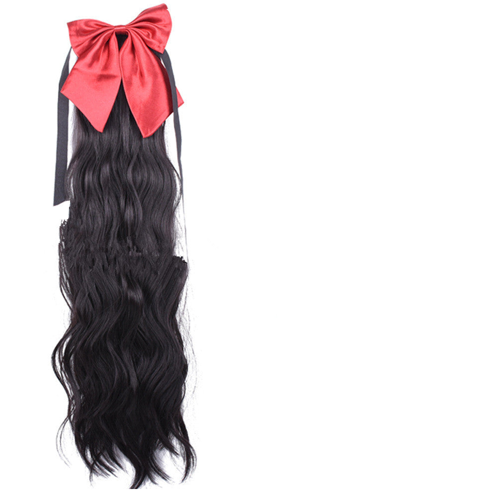 Red Bow High Temperature Silk Ponytail Wig for Women 22in