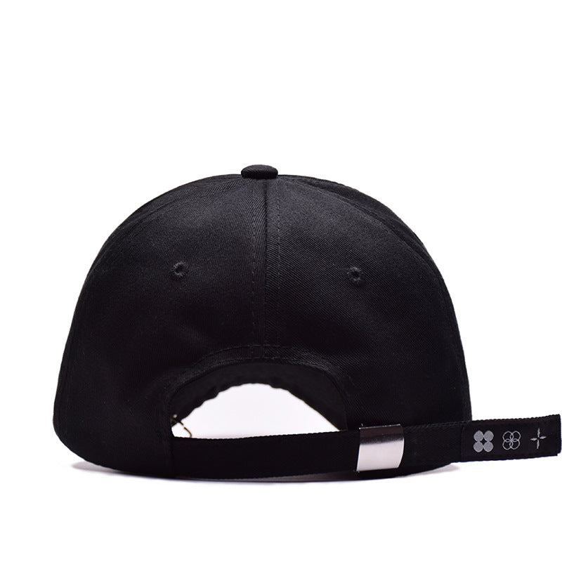 Unisex Twill Cotton Baseball Cap — Embroidered, Rivet Accents (Korean Style) — Black, Adjustable