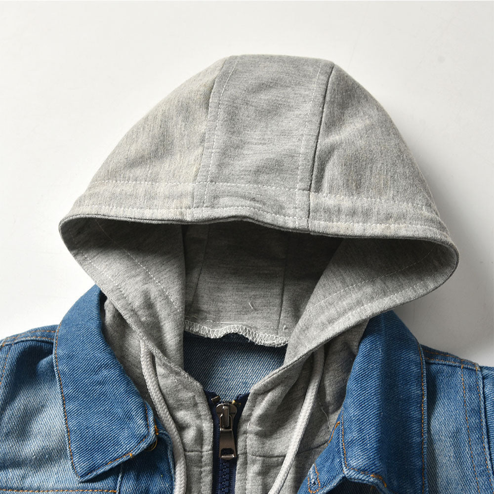 Kids Hooded Denim Jacket Loose Fit Cotton Casual Wear