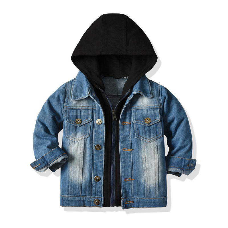Kids Hooded Denim Jacket Loose Fit Cotton Casual Wear