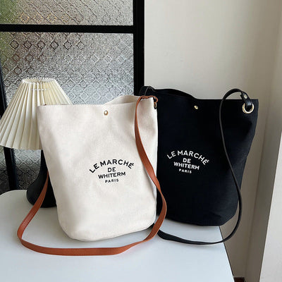 Canvas Messenger Bag Unisex Minimalist Printed Bucket