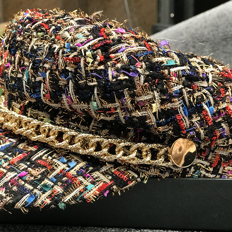 Ladies Tweed Peaked Octagonal Cap — Fashion Military Flat Cap