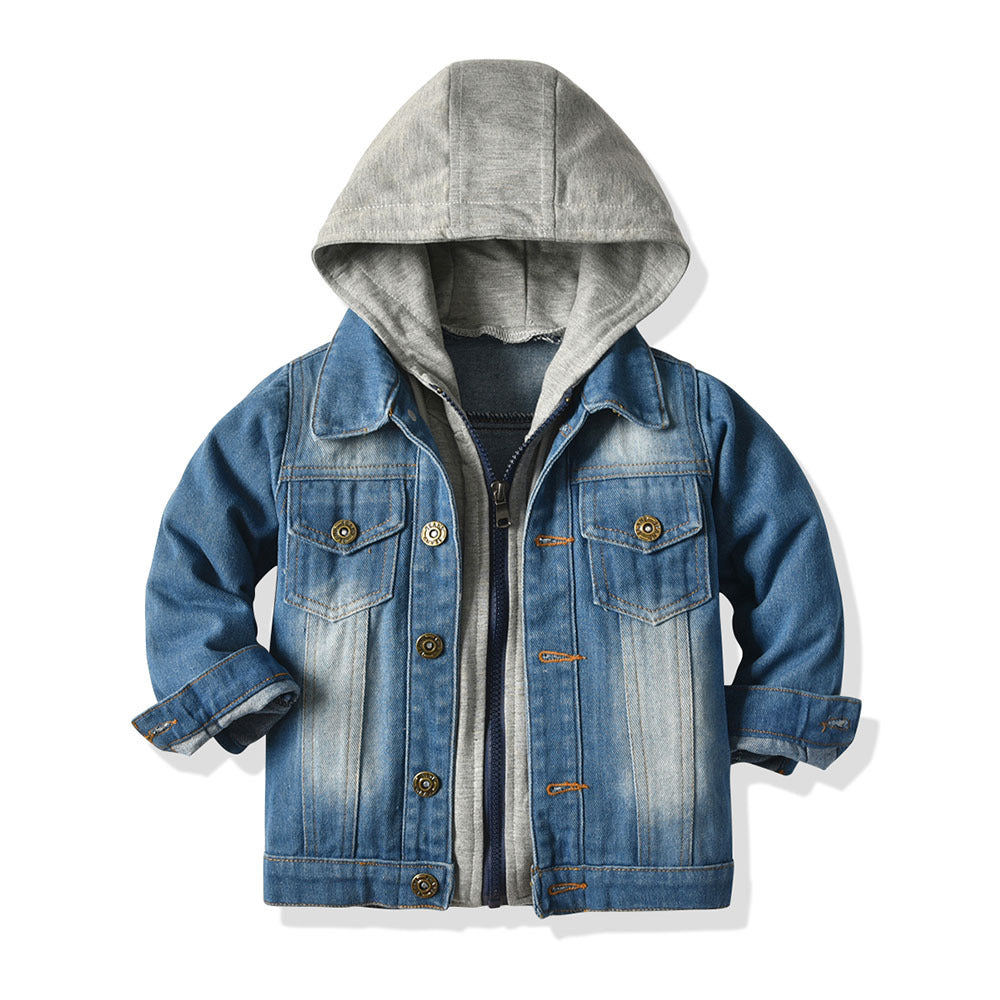 Kids Hooded Denim Jacket Loose Fit Cotton Casual Wear