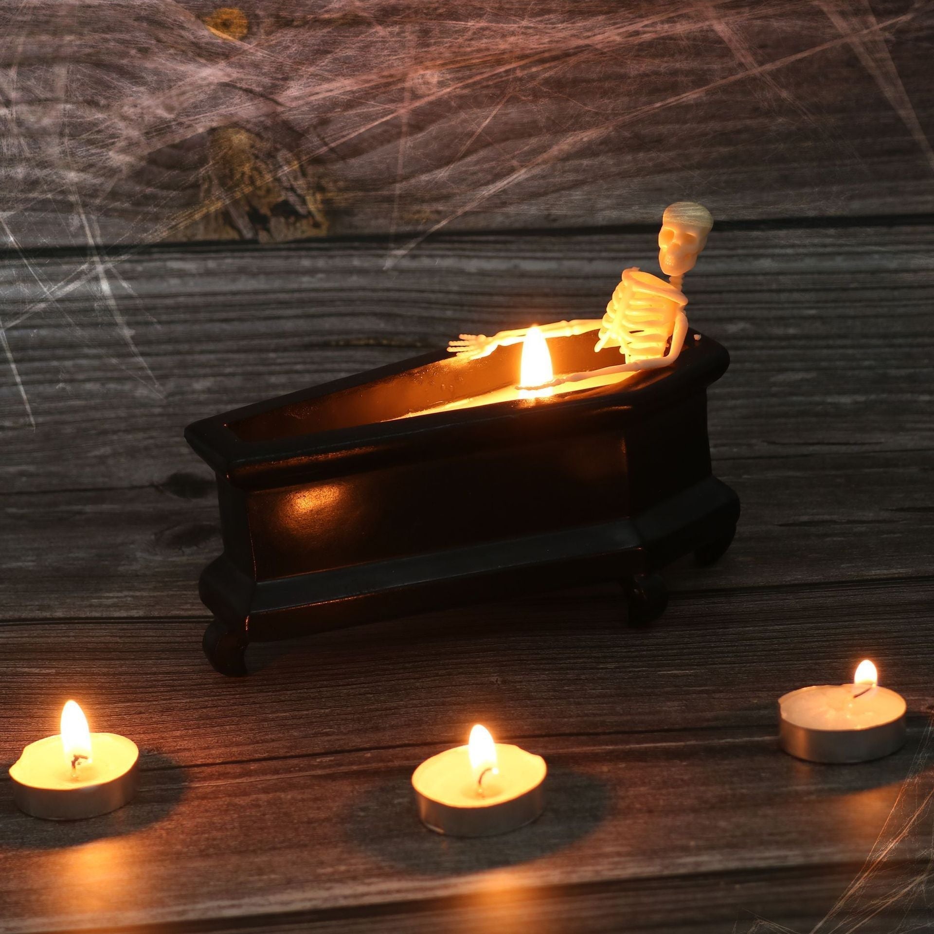 Resin Skull Candle Coffin Ornament for Halloween Decor