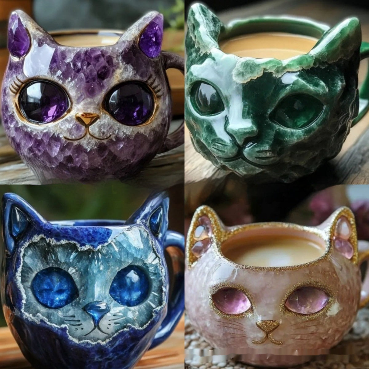 Resin Geode Cat Mug With Plastic Handle For Everyday Coffee