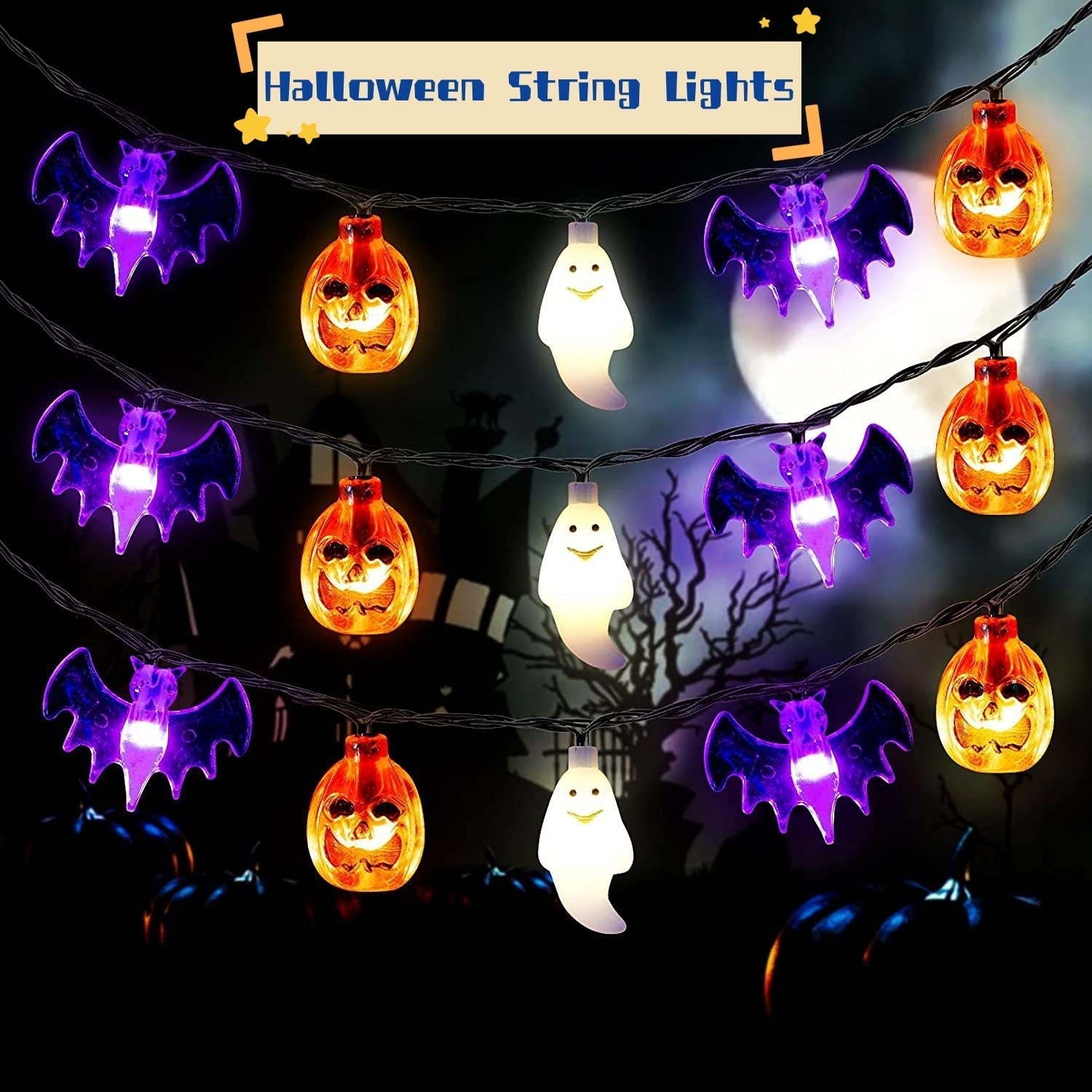 Rattan Ball LED String Lights For Halloween Decor Indoors
