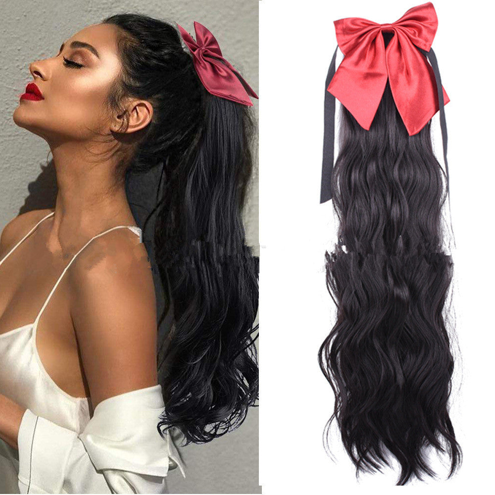 Red Bow High Temperature Silk Ponytail Wig for Women 22in