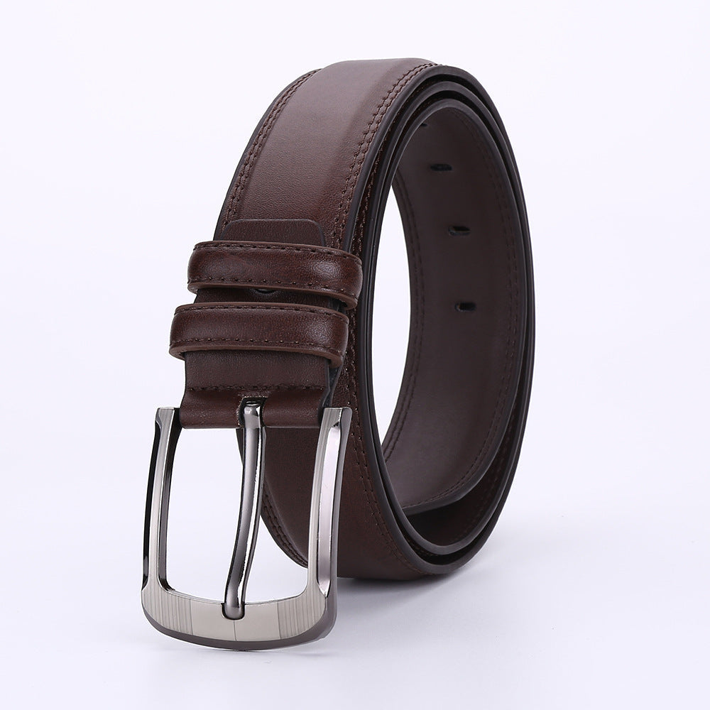 Men's Cowhide Pin Buckle Leather Belt Slim Fit Casual