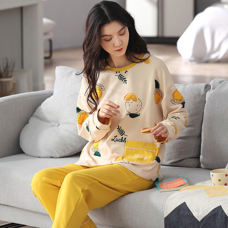 Relaxed Print Pajama Set Women Long Sleeve Cotton Polyester