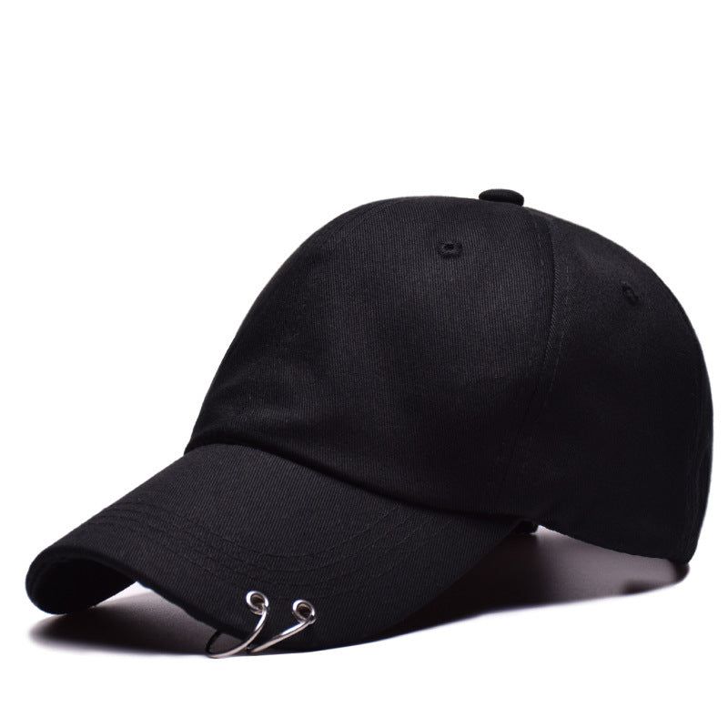 Unisex Twill Cotton Baseball Cap — Embroidered, Rivet Accents (Korean Style) — Black, Adjustable