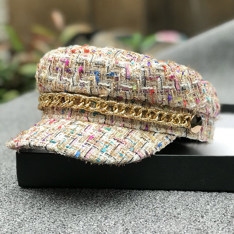 Ladies Tweed Peaked Octagonal Cap — Fashion Military Flat Cap