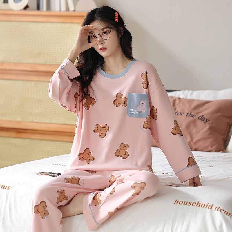 Relaxed Print Pajama Set Women Long Sleeve Cotton Polyester