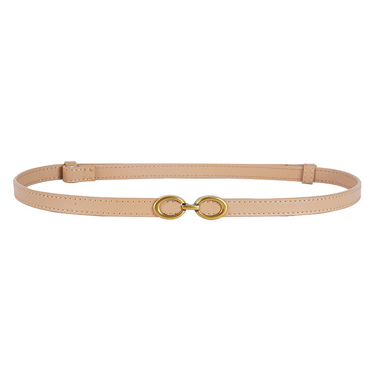Women's Slim Thin Double Buckle Genuine Leather Belt