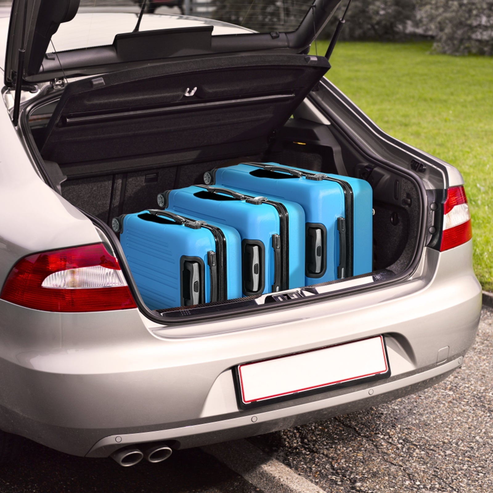 Unisex Curved Vertical Stripe Polycarbonate Luggage Set