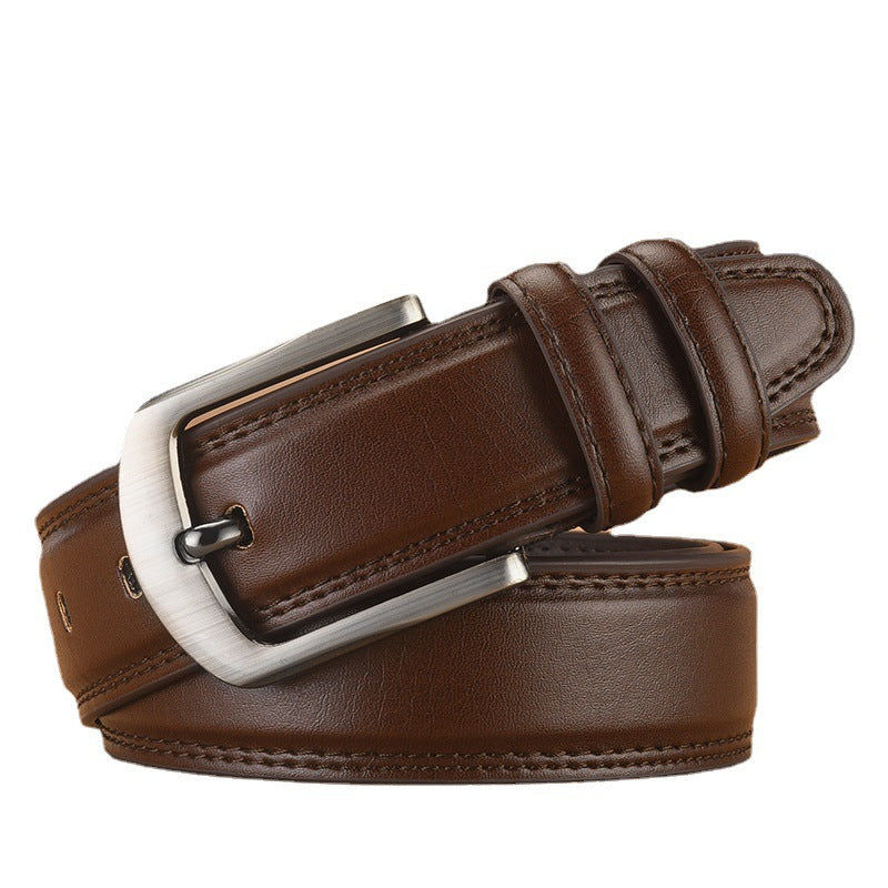 Men's Cowhide Pin Buckle Leather Belt Slim Fit Casual