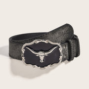 Men's Retro Epoxy Cattle Head Buckle Belt Imitation Leather