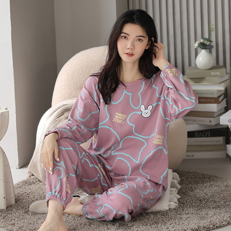 Relaxed Print Pajama Set Women Long Sleeve Cotton Polyester