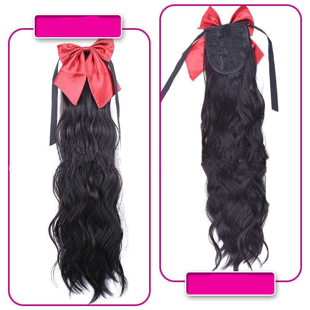 Red Bow High Temperature Silk Ponytail Wig for Women 22in
