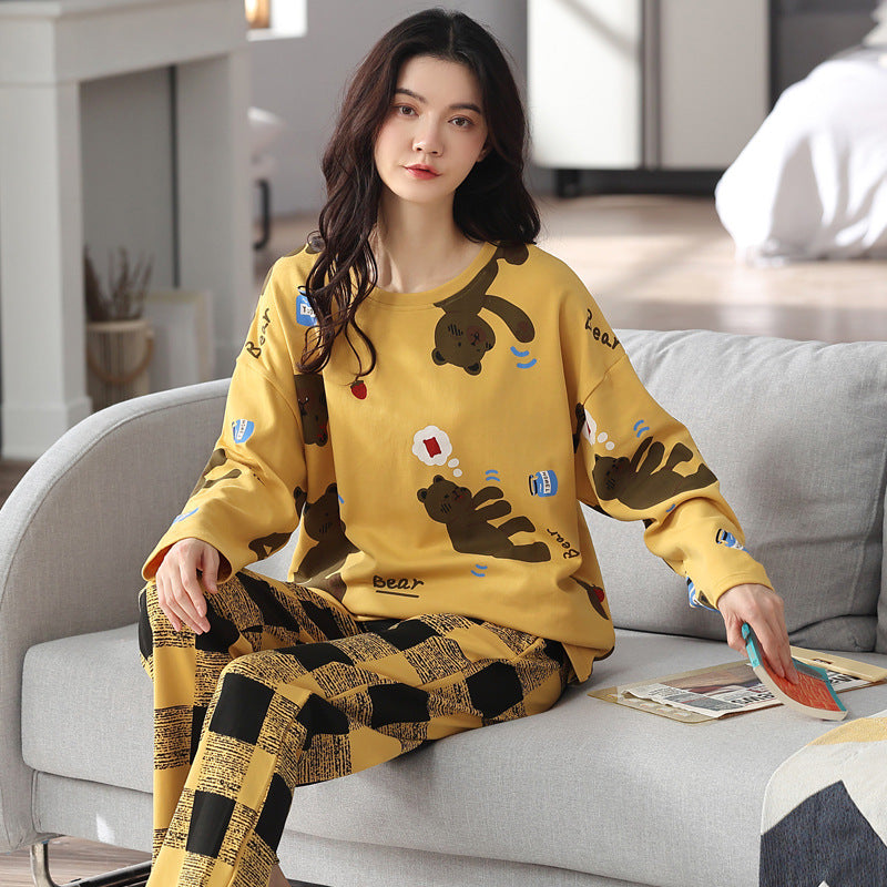 Relaxed Print Pajama Set Women Long Sleeve Cotton Polyester