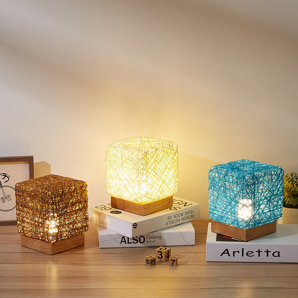 Rattan LED Desk Lamp Hand Knit Dimmable USB Rechargeable