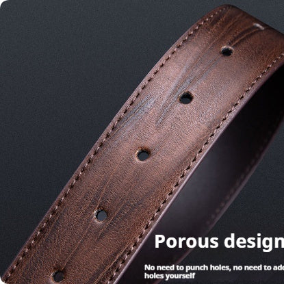 Men's Pin Buckle Two Layer Leather Belt Leaf Pattern