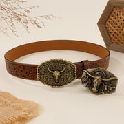 Mens Western Denim PU Leather Belt Regular Fit 3.8cm Wide