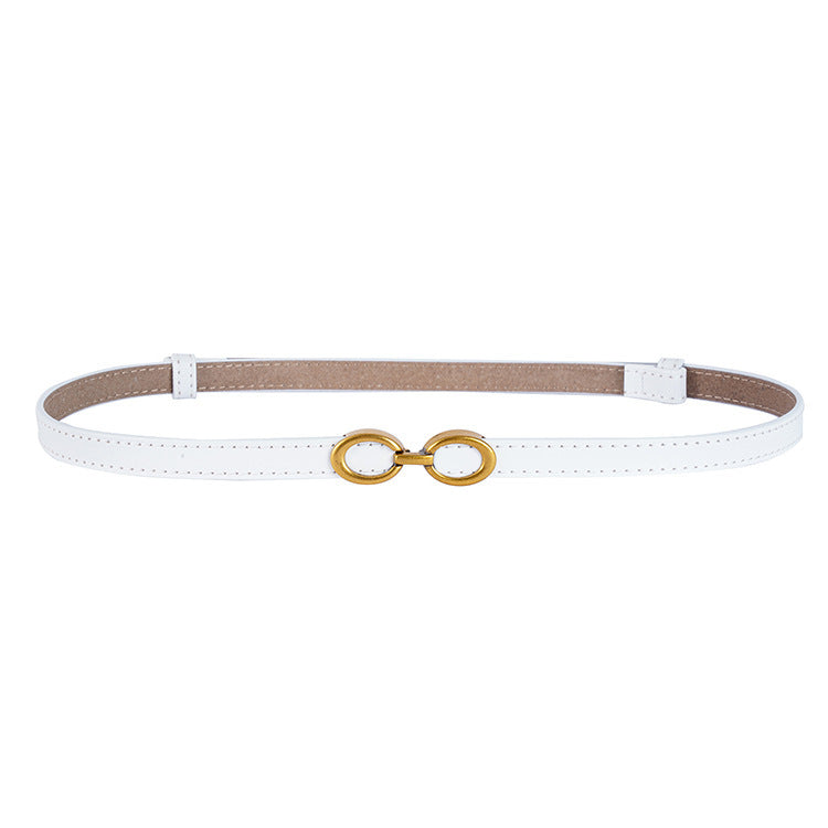 Women's Slim Thin Double Buckle Genuine Leather Belt