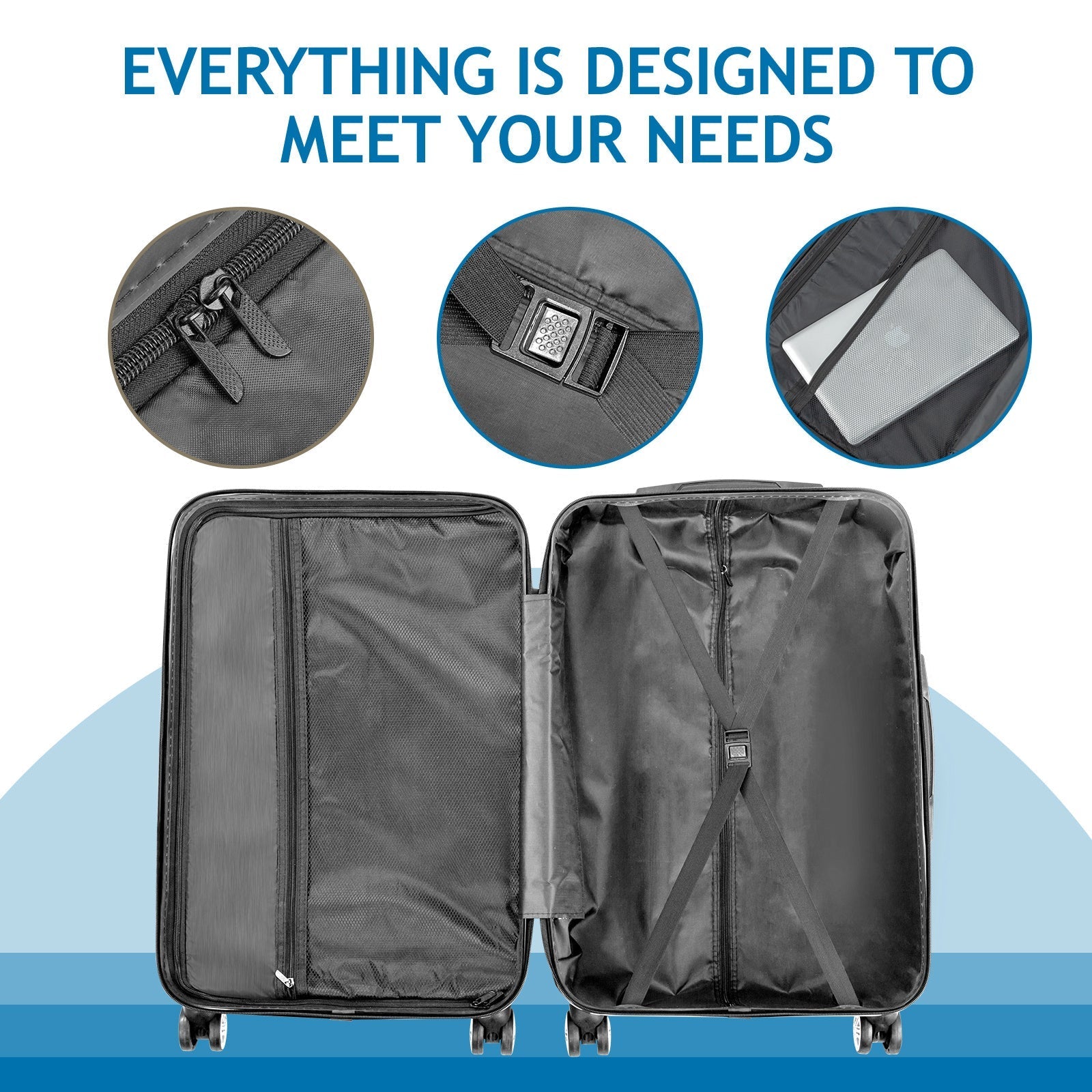 Unisex Curved Vertical Stripe Polycarbonate Luggage Set